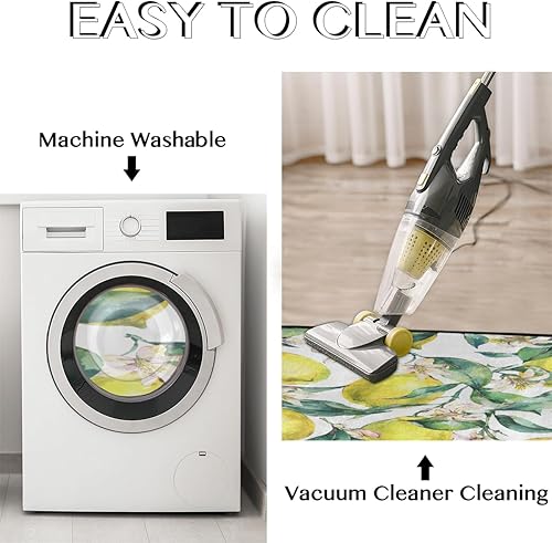 Miniatura 5 de Tapete de cocina con patrón de limón vintage, acolchado, antifatiga, juego de 2 piezas, duradero, resistente a las manchas, parte inferior