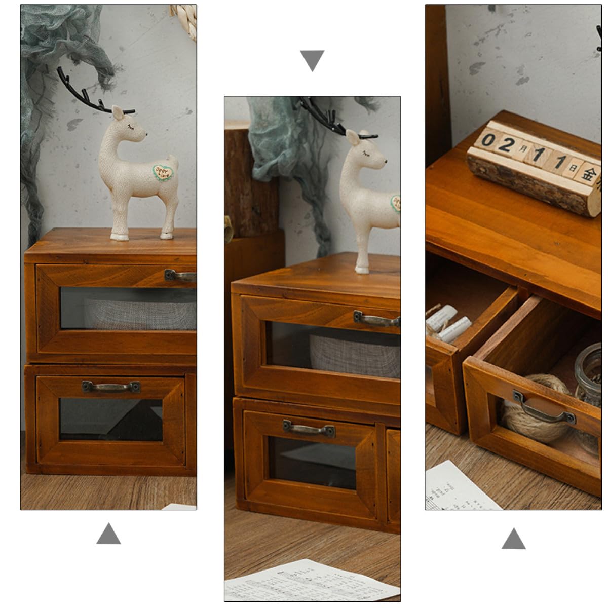 Supporto Rialzato Cassetto Legno per Monitor da Scrivania, Organizer in Legno Spazio per Cancelleria e Accessori, per Studenti e Appassionati di Makeup