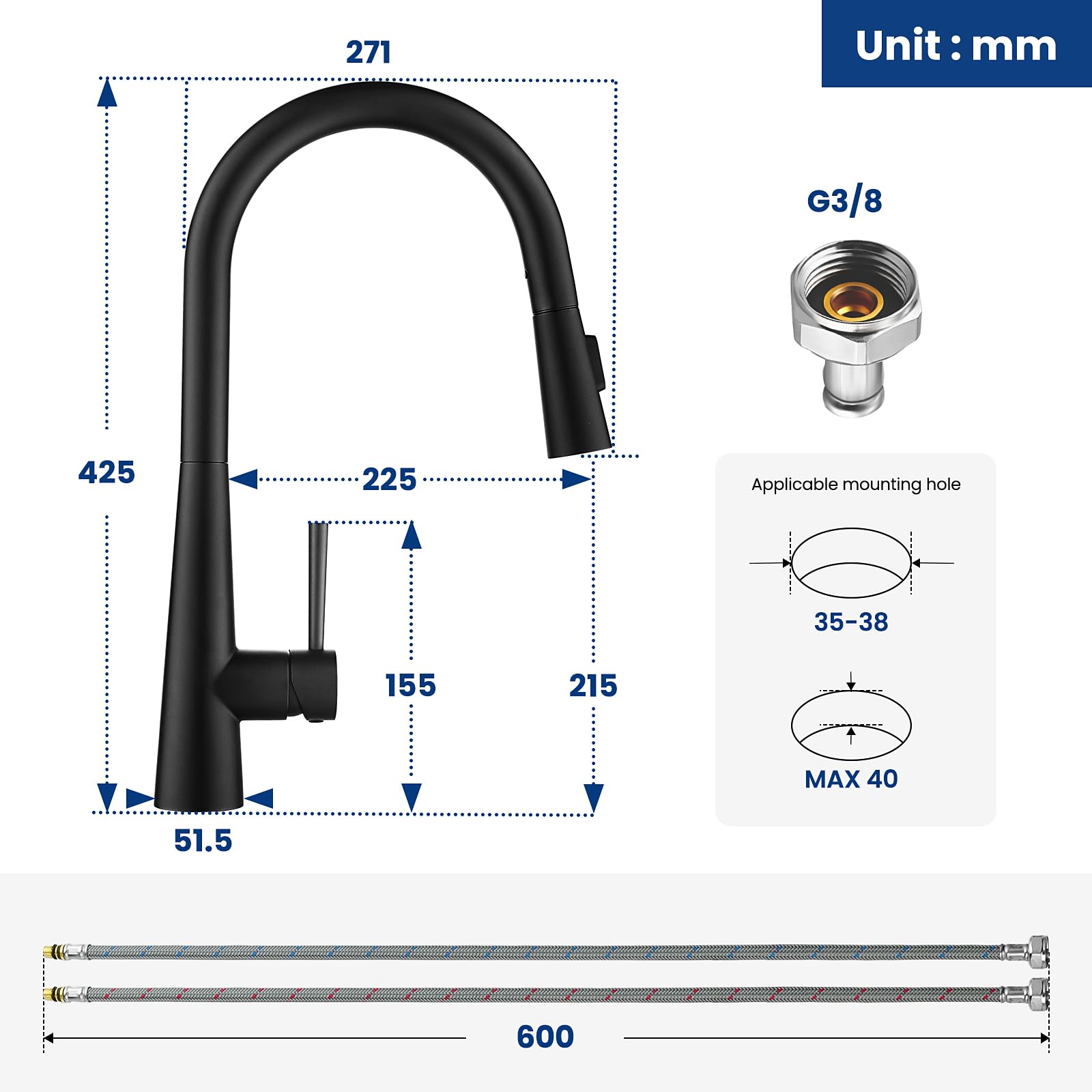 Negro Extraible Grifos De Cocina Negros CECIPA Grifo De Cocina