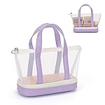 Small Multi-Functional Makeup Bag for Teens and Women Cute Cosmetic Case with Zipper Pouch/Double Handle for Travel Daily Use Multi-Scene Storage - Perfect Christmas or Birthday Gift for Girls-Purple