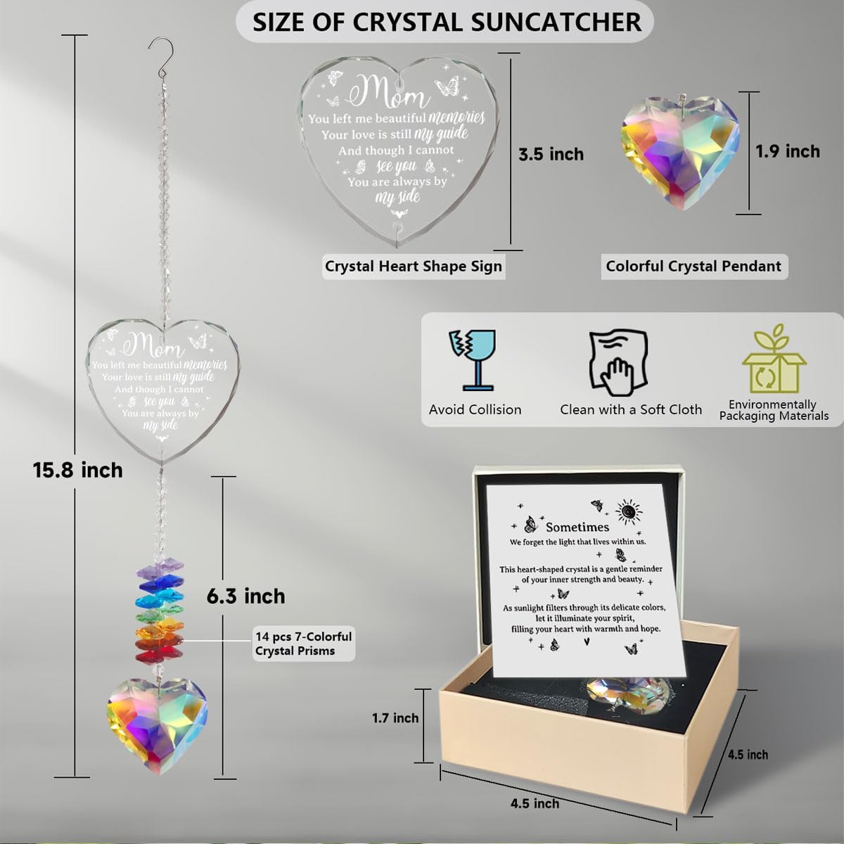 Memorial Gifts for Loss of Mom, Sympathy Crystal Suncatcher for Loss of Mother Sympathy Gift, Bereavement Gift for Loss of Mother, Suncatcher in Memory of Mom Gifts，Indoor Window, Garden