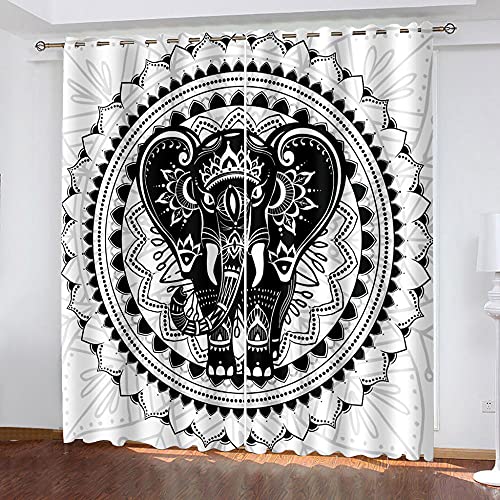 YTSDBB Cortinas Salon Modernas Elefante blanco y negro moderno Ancho 140 x Altura 160 cm Salón Dormitorio Opacas Proteccion Intimidad Aislantes ​​Térmicas Cortinas Ventanas Cover