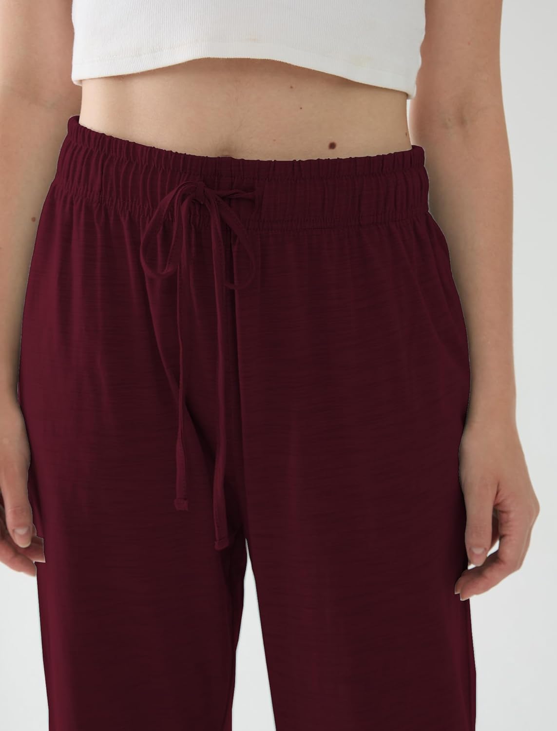 Womens Solid Pajama Pants Soft Palazzo Pants Lightweight Comfy Casual Lounge Pj Bottoms Sleepwear with Elastic Waistband & Pockets - Image 5