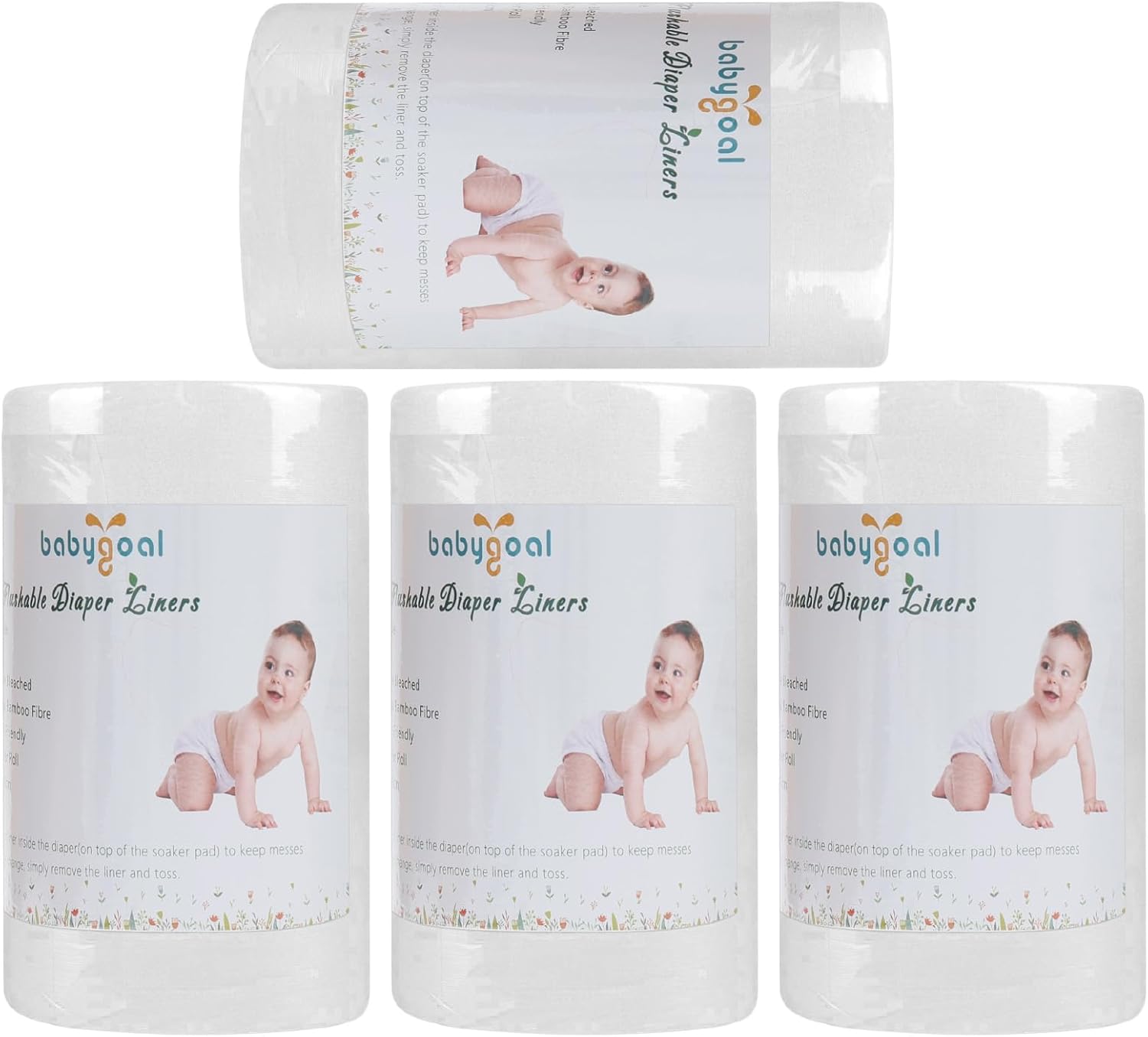 Babygoal Baby Cloth Diaper Liners 4 Pack, Rayon from Bamboo Liners for Cloth Diaper Nappy (400 Sheets)