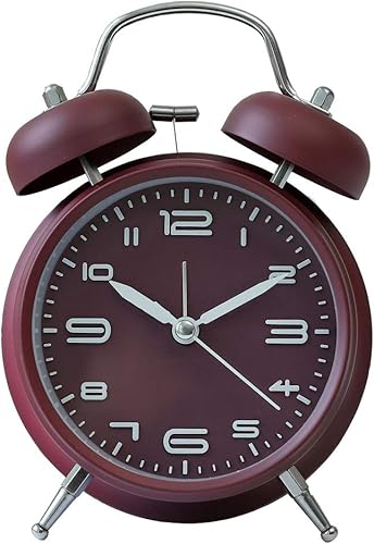 Miniatura 3 de Reloj despertador de campana doble de 4 pulgadas con retroiluminación, silencioso sin tictac, funciona con pilas, despertador de despertador alto
