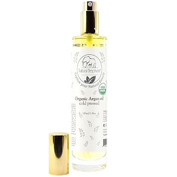 Natural Elephant USDA Certified Organic 100% Pure Argan Oil, Cold-Pressed, 100 ml 3.38 fl oz - Nourishing & Hydrating for Skin, Hair, and Nails