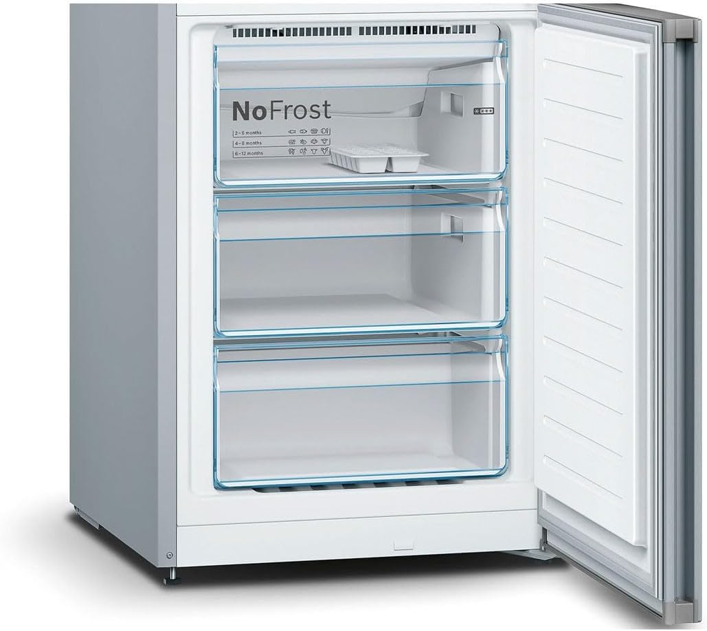 Freezer interior with three transparent drawers