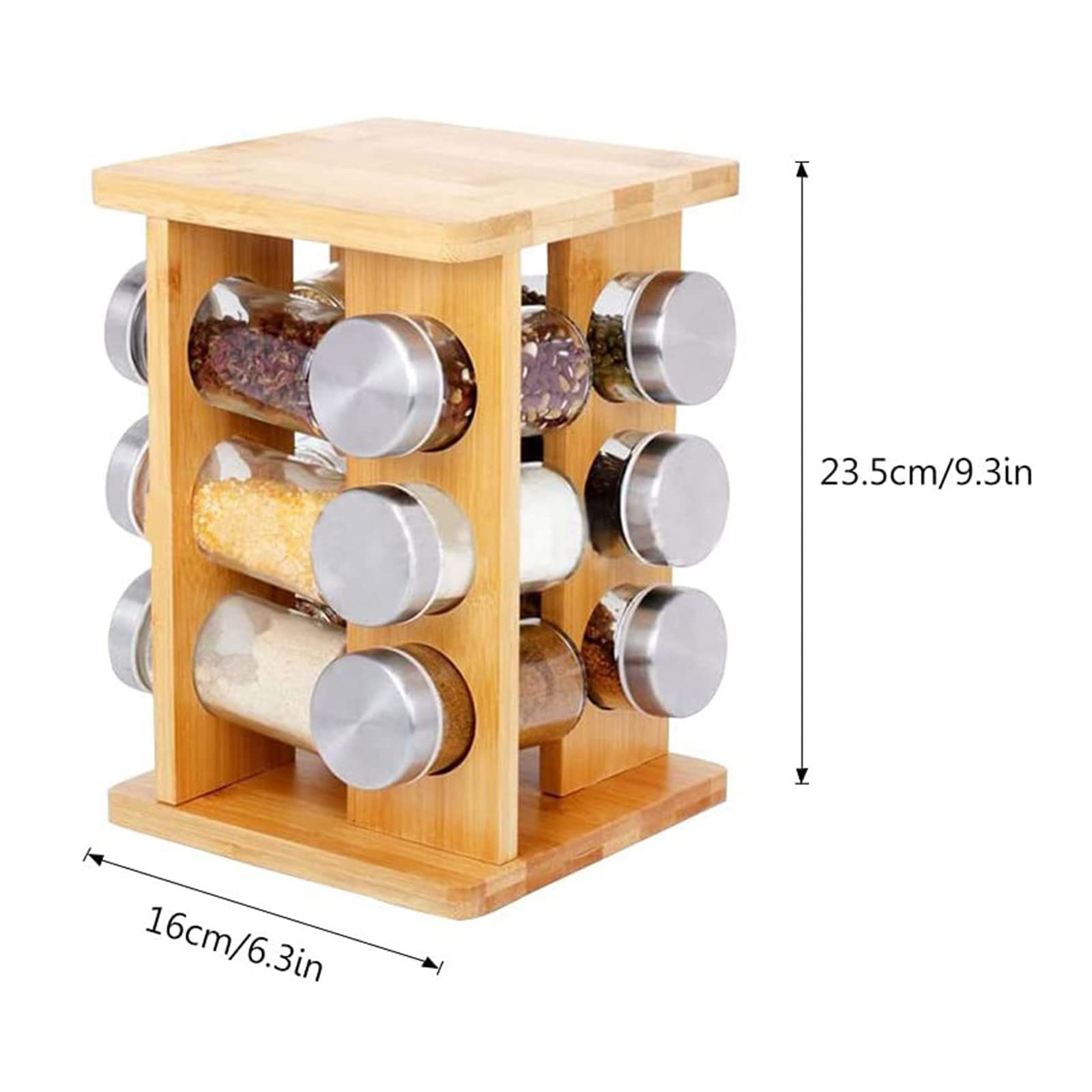 Gewürze Regal, Gewürzregal aus Holz Gewürzregal Stehend 360°drehbar Gewürzregal, fur Küche Gewürzdosen Organizer