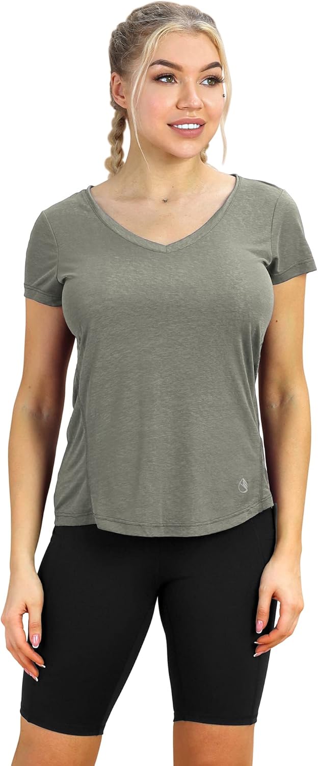 icyzone Open Back Workout T-Shirts for Women - Running Gym Shirts Yoga Tops Exercise Short Sleeves - Image 3