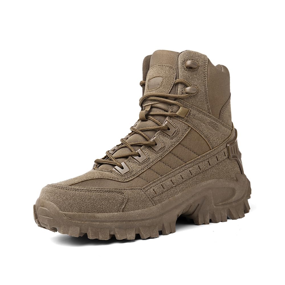 Kampfstiefel Herren Wasserdicht Rutschfeste Verschleißfest Einsatzstiefel Winter Outdoor mit Seitlichem Reißverschluss Militär Stiefel Gelb 43 Bequeme Abenteuer Military Boots