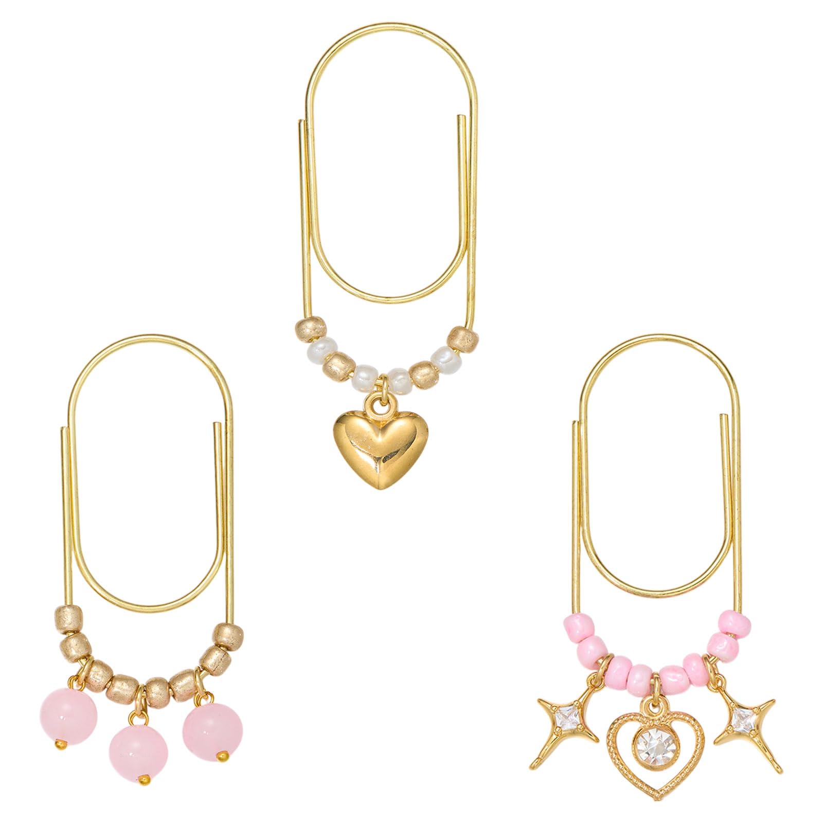 BEEFLYING 3Pc Cute Paper Clips Planner Bookmark Decorative Heart-Shaped