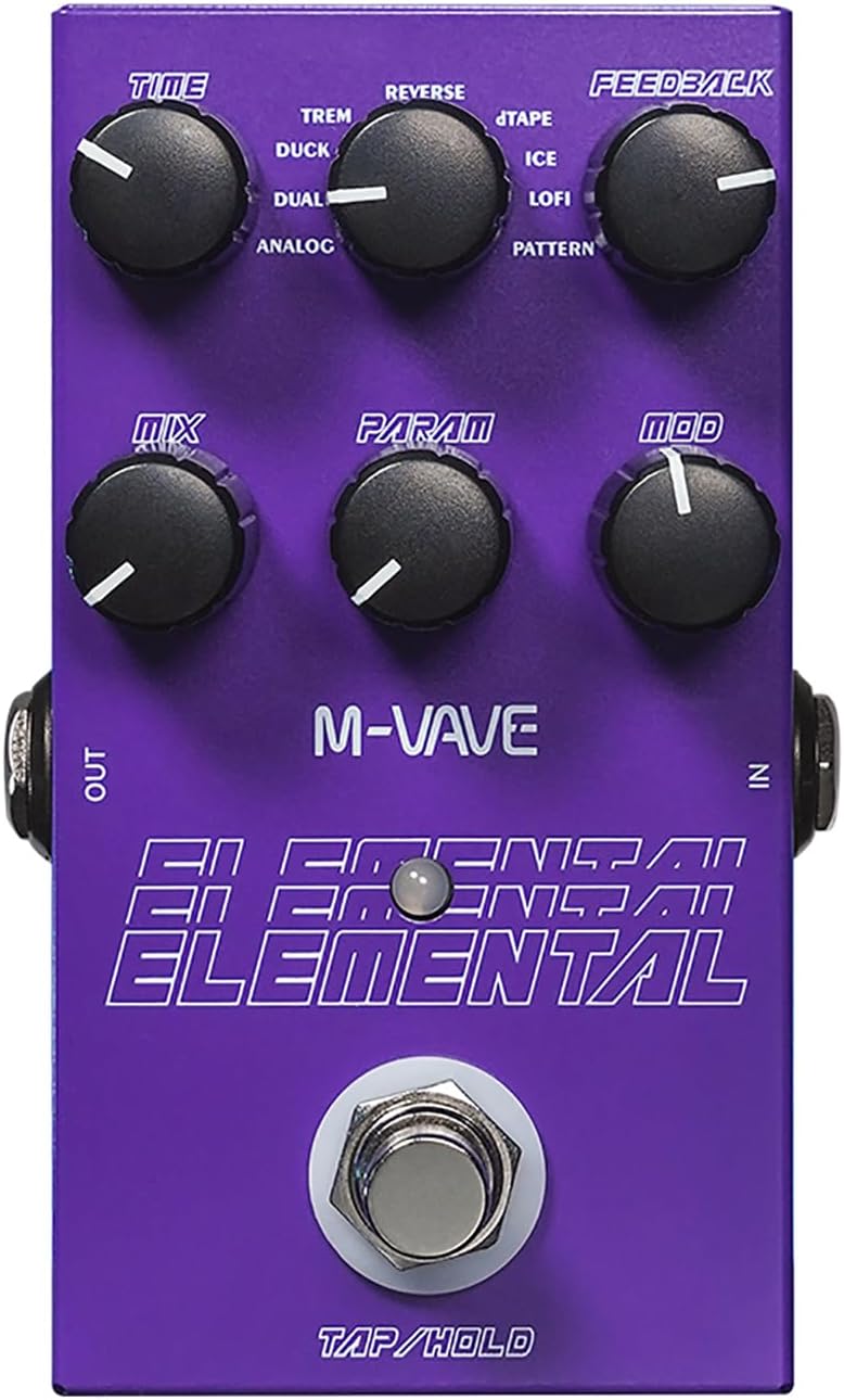 Elemental Compact Guitar Delay Pedal with 9 Psychedelic Delay Effects, 3000ms Max Time, Tap/Hold Modes & High-Performance DSP – Artistic Metal Ambient Echo Simulator