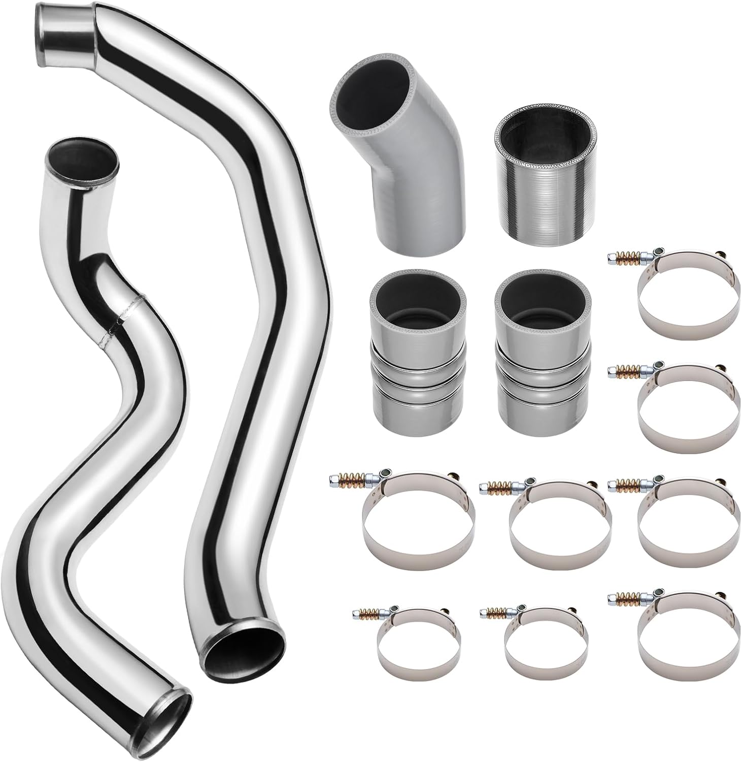 EVIL ENERGY Intercooler Piping Compatible with 2003-2007 Ford F250 F350 F450 F550 6.0L Powerstroke, Aluminum Intercooler Pipe Kit Hot & Cold Side, Silver