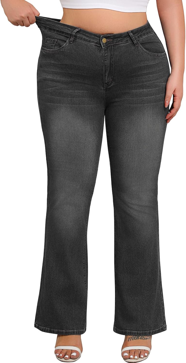 Arolina Plus Size Jeans for Women Fall Trendy High Waisted Flared Bell Bottom Bootcut Tummy Control Plus Denim Jeans - Image 4