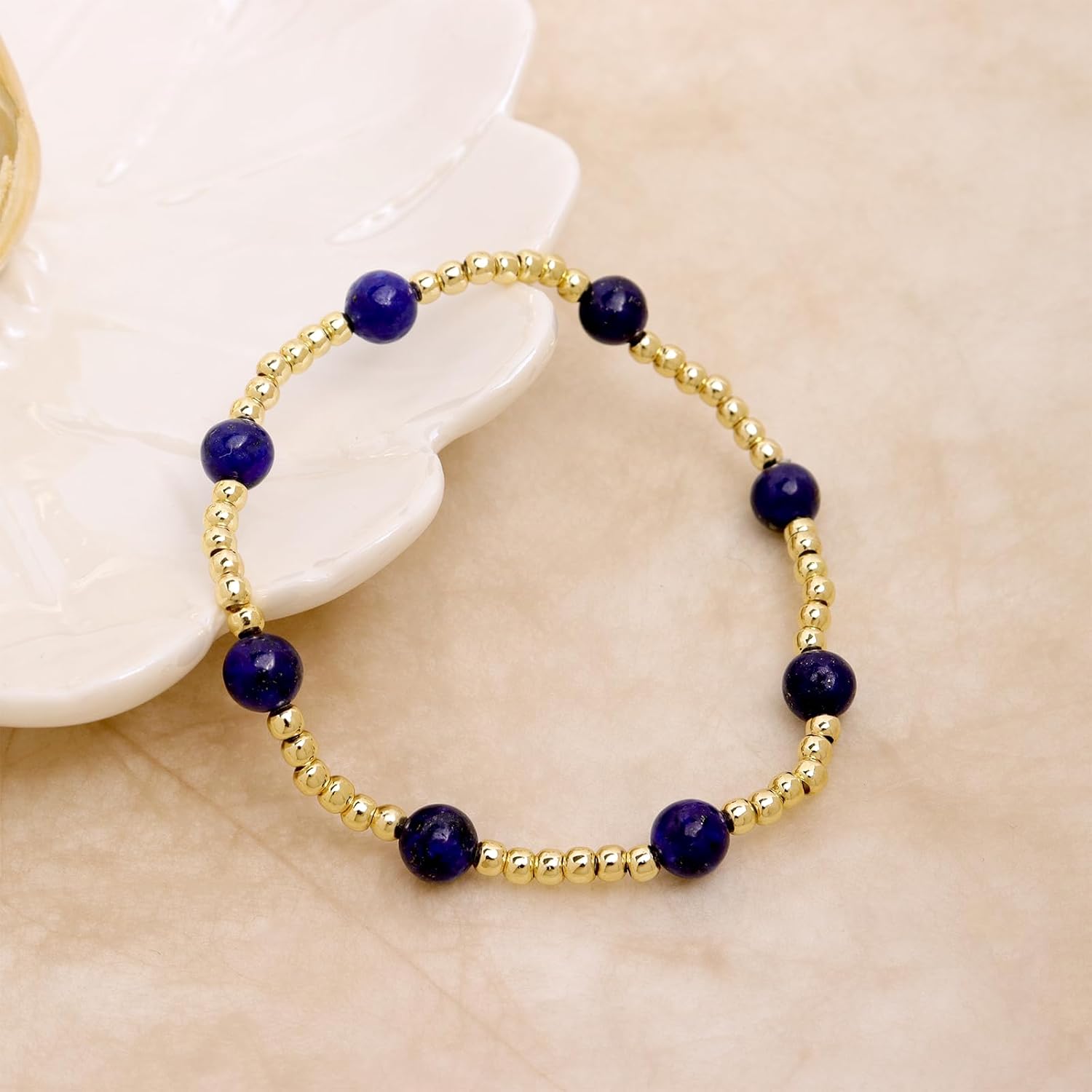 Gold Beaded Stack Bracelets for Women, Handmade Colorful Natural Beads Stackable Stretch Bracelet Everyday Fashion Jewelry Gift. - Image 5