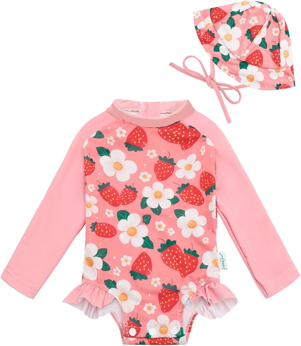babygoal Baby Girls Long Sleeve One Piece Rash Guard Swimsuit with Zipper, UPF 50+ Sun Protection