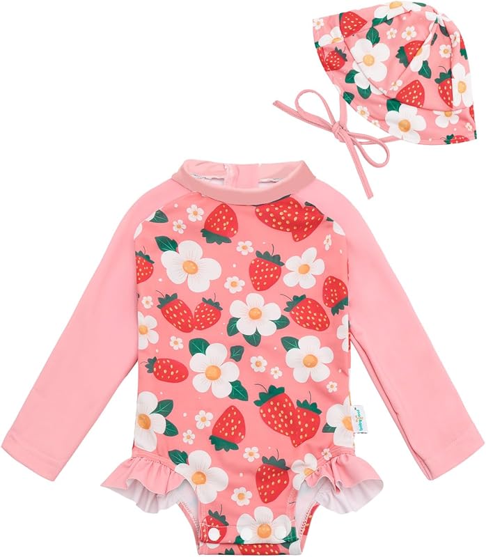 babygoal Baby Girls Long Sleeve One Piece Rash Guard Swimsuit with Zipper, UPF 50+ Sun Protection