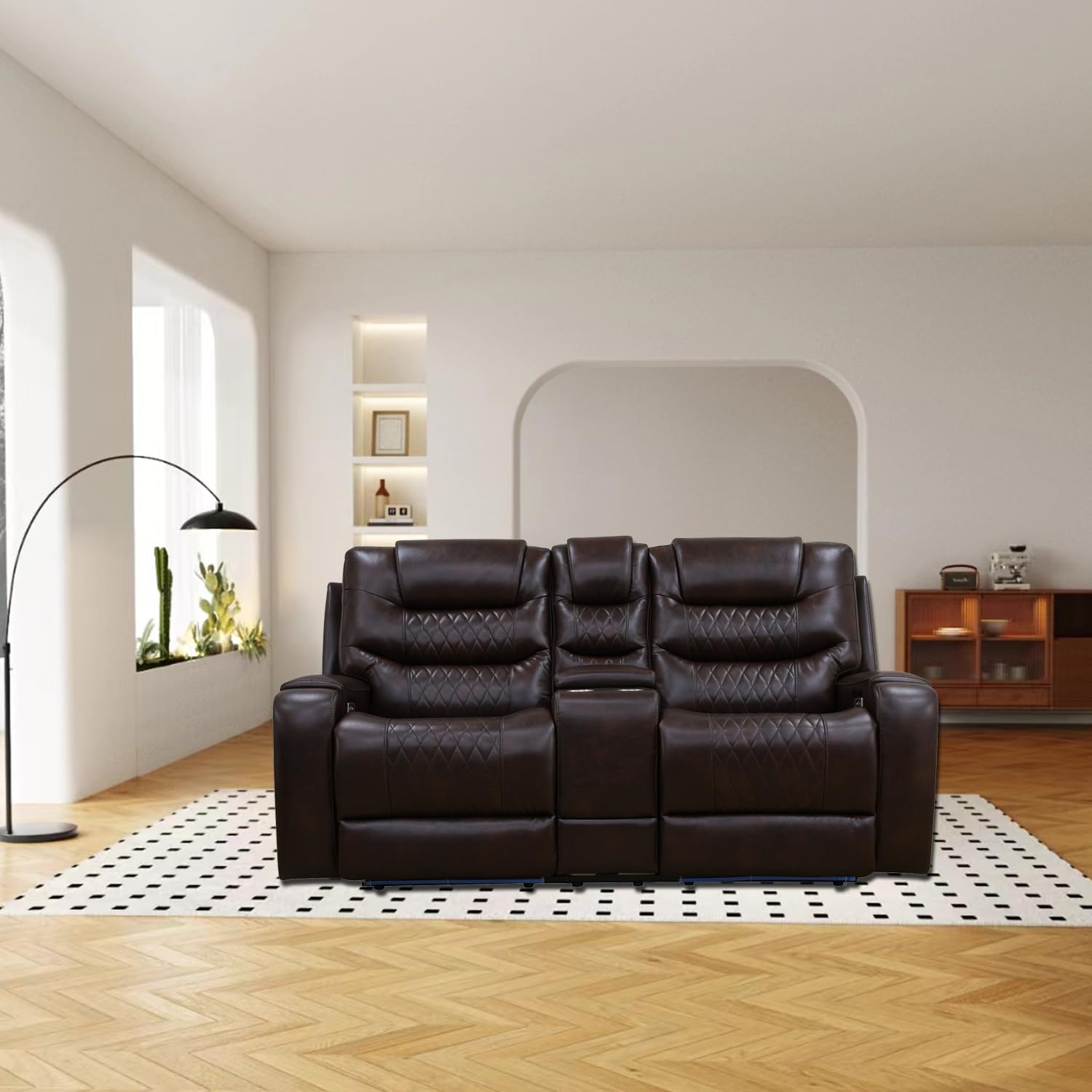 Power Recliner Sofa Set, Leather Recliners with Built-in USB Ports/Storage Console, Reclining Couch Set for Living Room/Home Theatre/Office (Brown, Sofa+LOVESEAT)