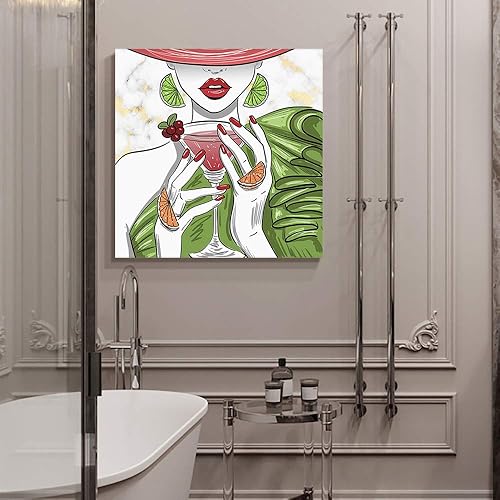 Miniatura 3 de Lienzo decorativo para pared, decoración de pared con marco para mujer, textura de mármol, pinturas al óleo de limón, cóctel, arte de pared, listo
