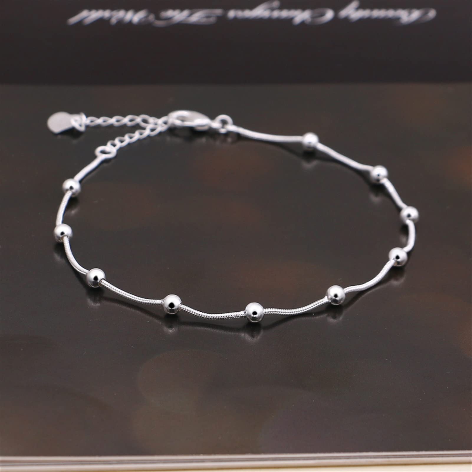 Fußkettchen Sommer Modeschmuck 925 Sterling Silber Fußkettchen Weibliche Modelle Einfacher Stil Runde Perle Solide Silber Fußkette Frauen Fußkettchen