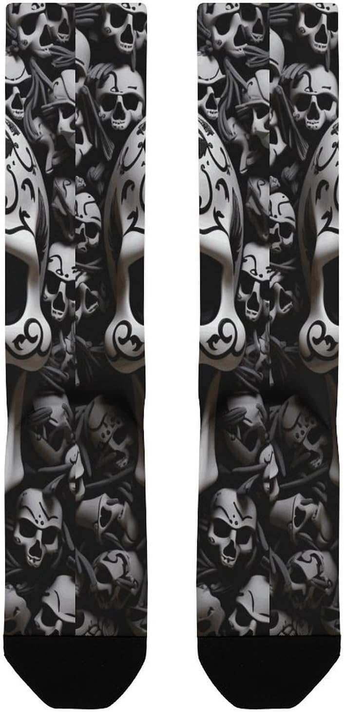 Breathable Boot Sock Black And White Skulls Socks for Women Men Cotton Sock Moisture-Wicking Warm Stockings Casual Long Socks for Hiking Work Sports