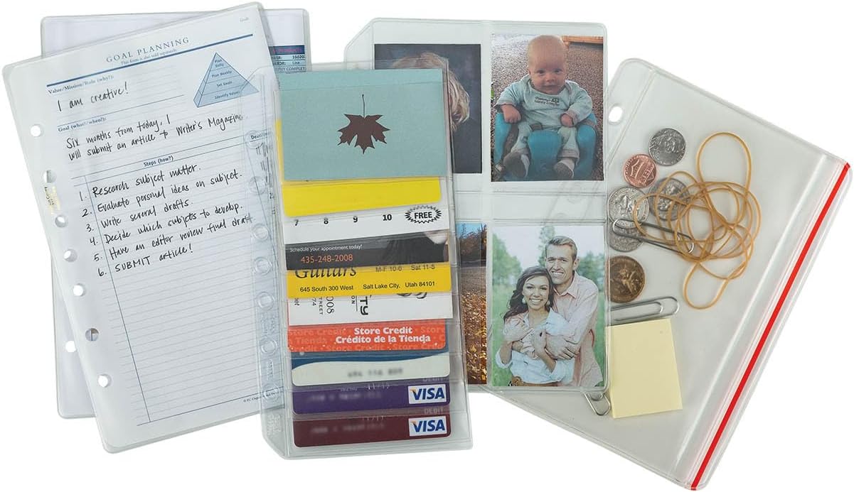 FranklinCovey - Plastic Inserts Value Pack for Franklin Planners | Card Holder, Clear Zipper Pouch, 2 Sheet Protectors, & Photo Holder (Classic)