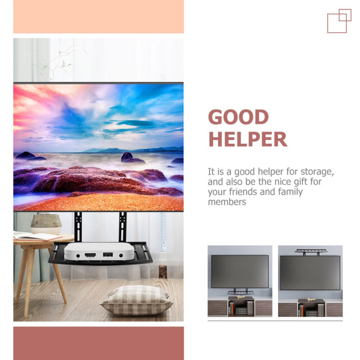 Lurrose Étagère Murale Noire pour Rangement Routeur et Boîtier TV Support de Câbles pour Salon et Bureau Organiseur Pratique pour Écran TV et Appartement