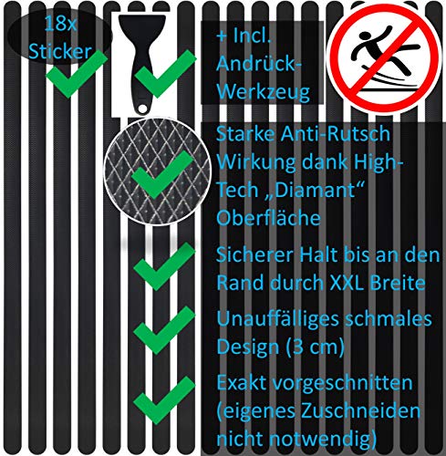 cocofy Anti Rutsch Streifen Aufkleber Treppe, schwarz, XXL (90x3 cm), Sicherheit durch extra starken Halt, Treppenstufen Antirutsch innen Sticker - 18-Pack