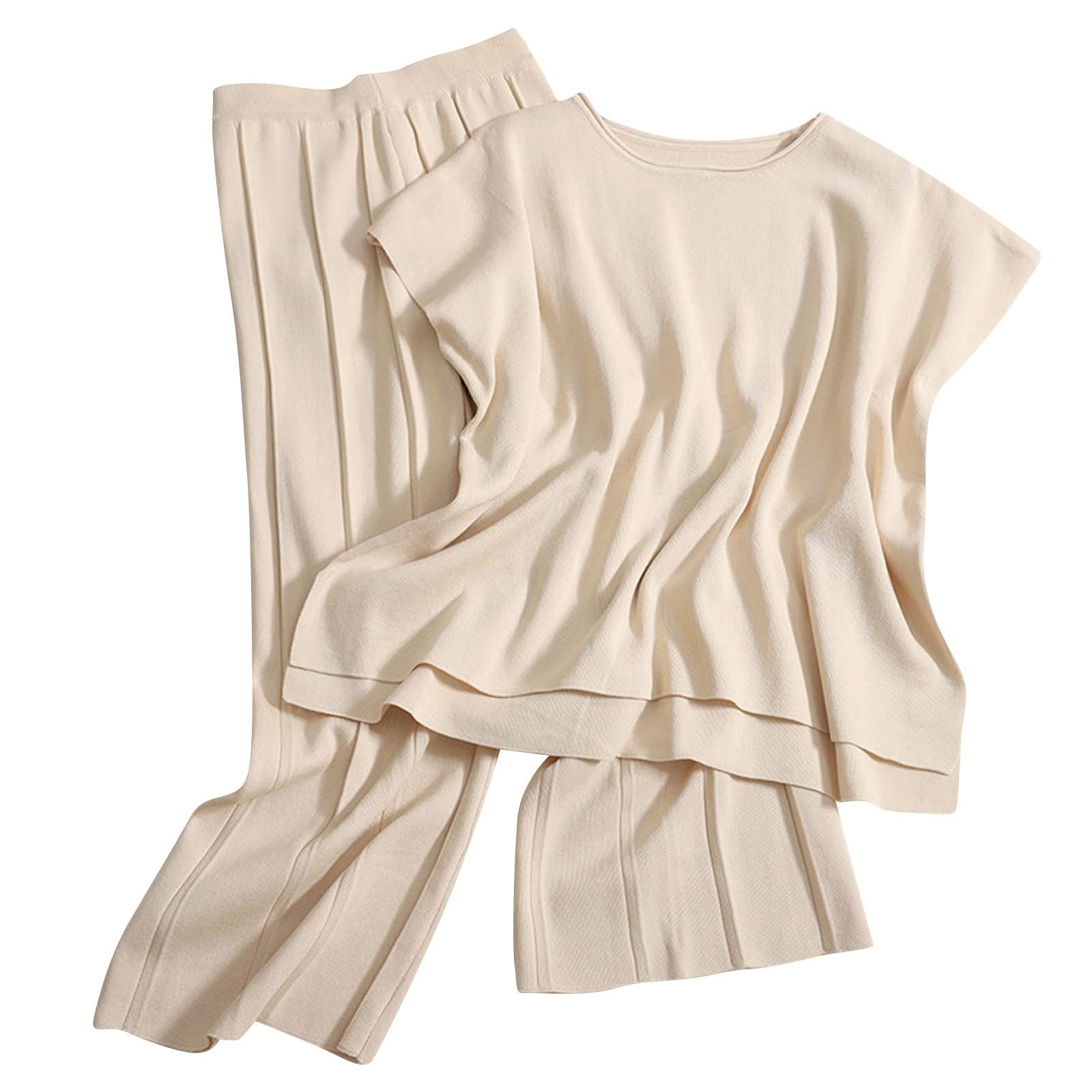 NJGRAE Conjunto Chandal Mujer Verano Conjunto Camiseta Chaleco Informal de Verano para Mujer, Conjunto de Top y Pantalones, Conjunto de Dos Piezas de Punto de Color sólido, Conjuntos, suéter, pantalón