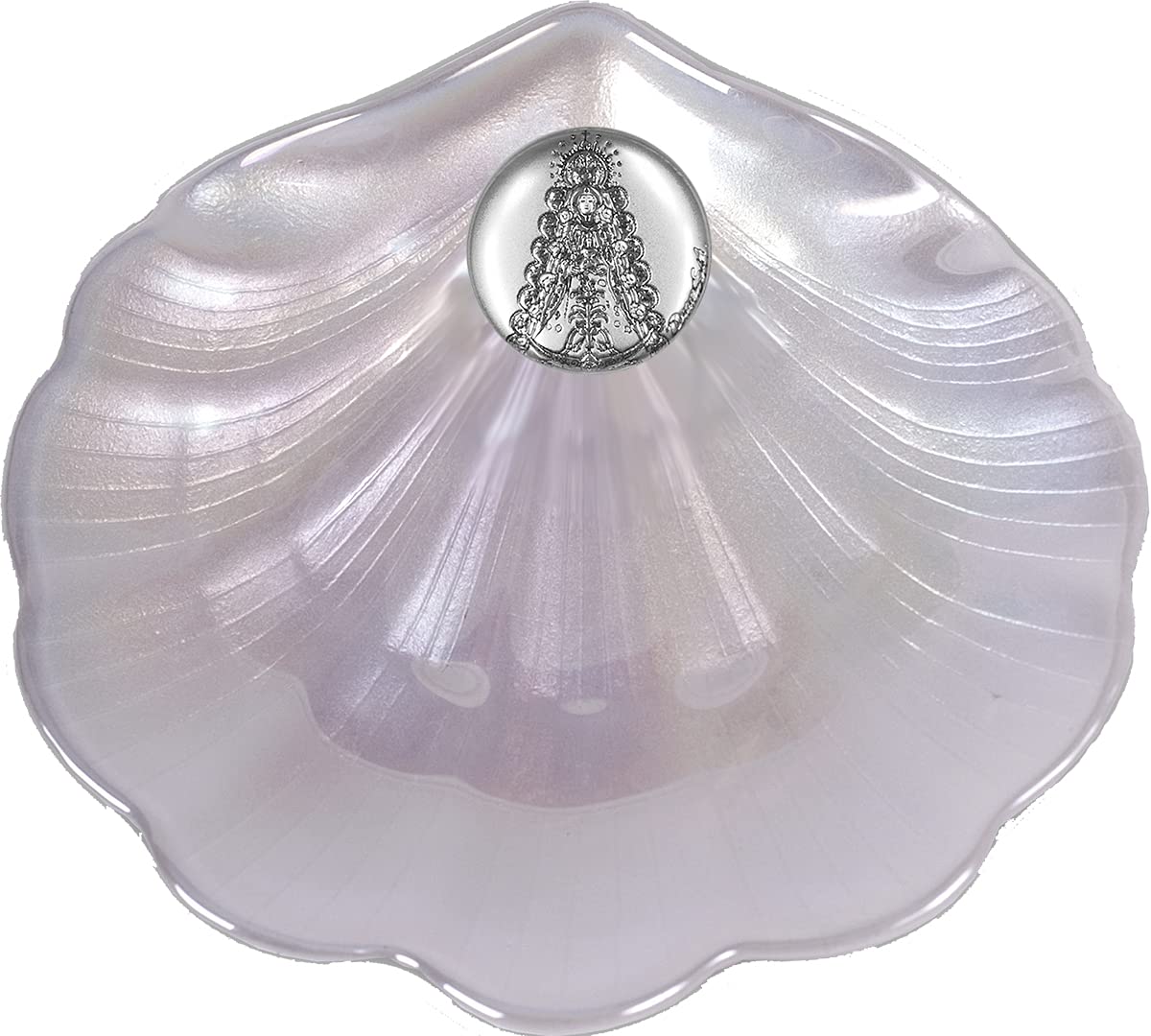 Concha de Bautizo con aplique de La Virgen del Rocío.