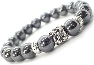 Pulsera de mujer en cuentas de hematita negra y perla central con cristales