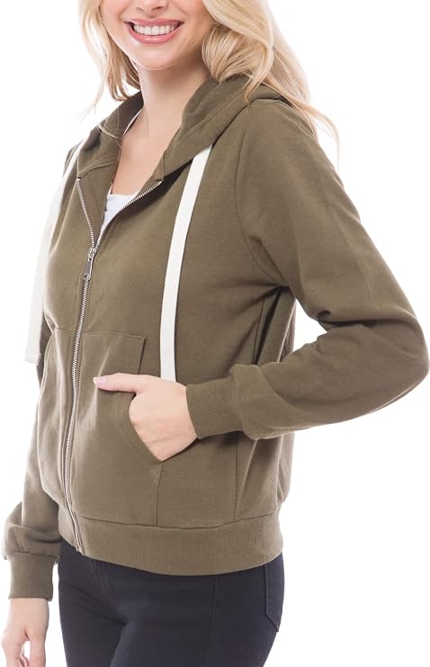 Design by Olivia Women's Solid Basic Long Sleeve Zip Up Fleece Jacket