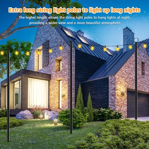4 Pack String Light Poles,10 Ft Metal Poles with Fork for Outdoor String Lights,Outdoor Light Poles with Fork,Poles/Post/Stand for Outside,Patio,Deck,Backyard,Garden Wedding,Party