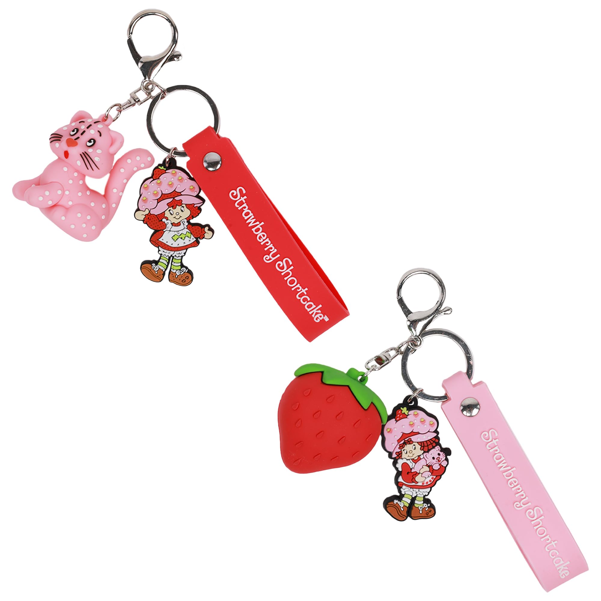 Strawberry Shortcake & Custard Keychain Set, 3D Character Charms for Bags and Backpacks, Pink and Red