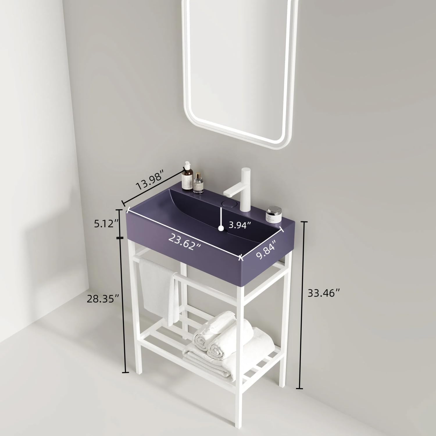 24" Bathroom Sink Without Cabinet, Ceramic Basin