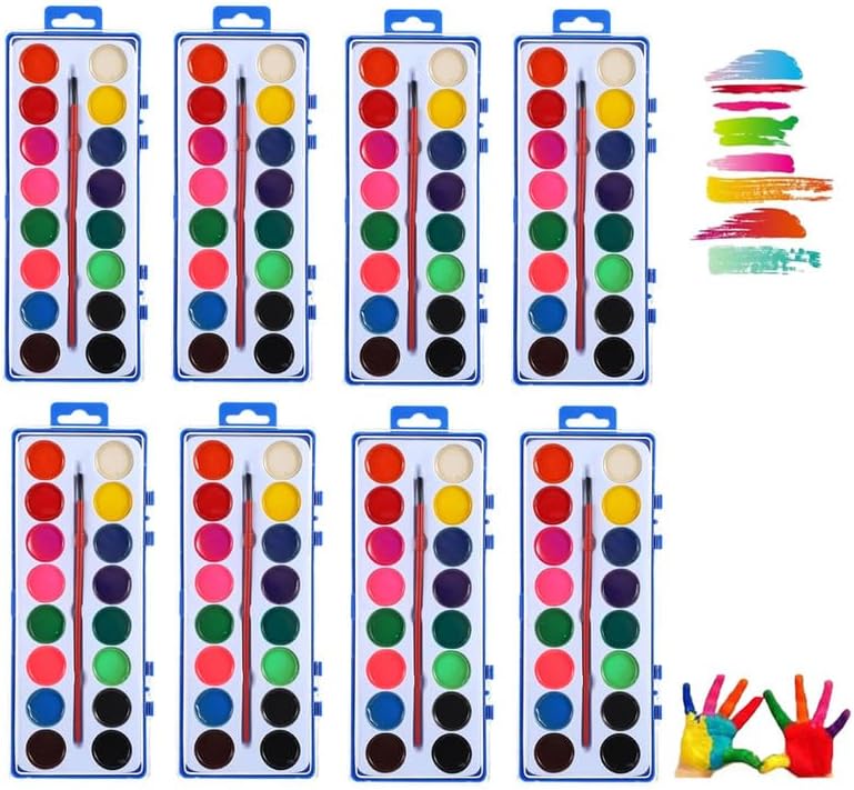 16 Colors Heart Watercolor Paint Set with Washable Paintbrush, 12 Pack Water Color Paint Sets for Adult, Valentines Gifts Party Favor Art Supplies Preschool Classroom Prizes Exchange