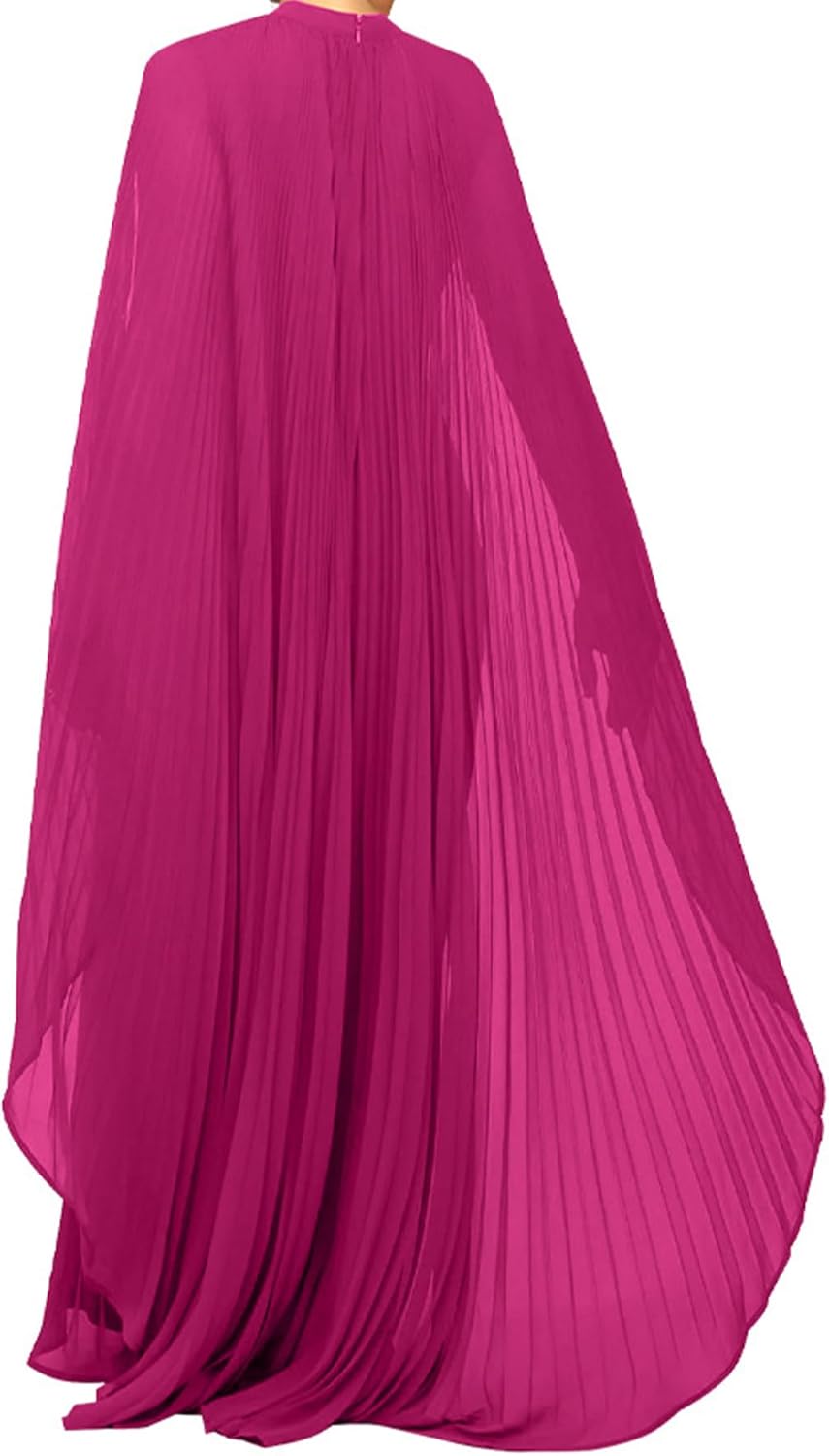 Seltaon Women's Chiffon Pleated Flowy Maxi Dresses Cape Sleeve Pleated Cocktail Evening Party Dress - Image 4