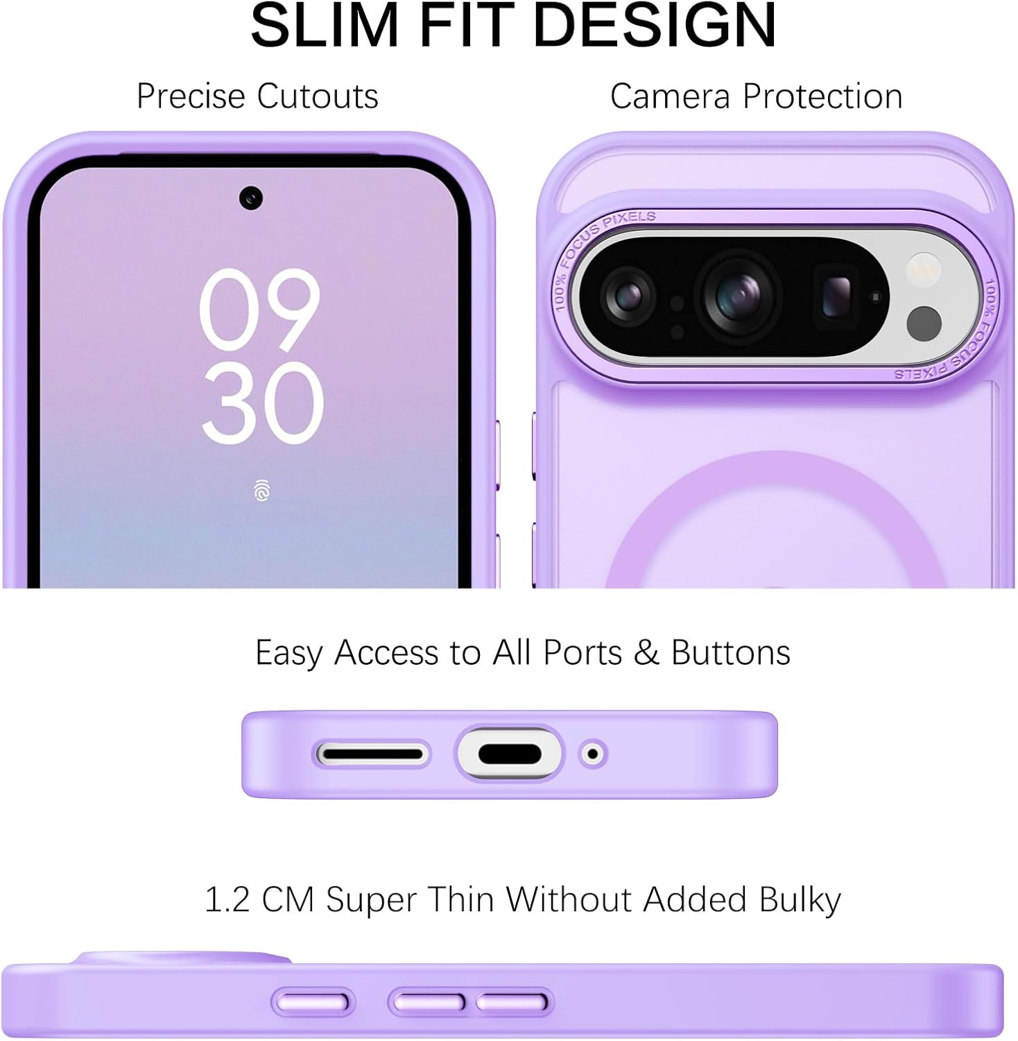 BENTOBEN for Google Pixel 9 Pro Case, Strong Magnetic Translucent Matte Frosted Case [Compatible with MagSafe] Slim Shockproof Women Men Protective Phone Cover for Google Pixel 9 Pro 6.3",Light Purple