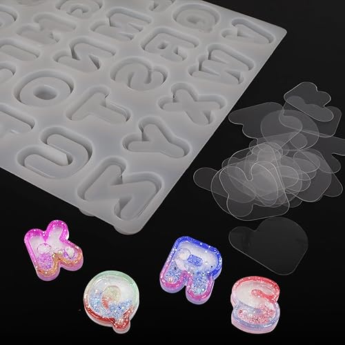 Miniatura 4 de FineInno 260 películas de sellado para moldes de resina, hoja de plantilla de plástico del alfabeto A-Z, película de arena movediza, sin cortes,