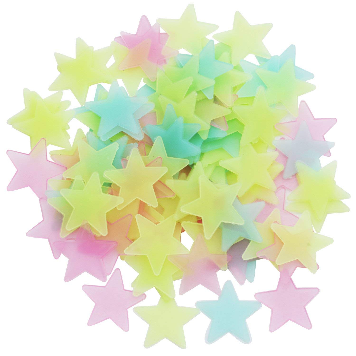 100Pcs Stars Glow in The Dark Luminous Fluorescent Plastic Wall Stickers Full Colour 3cm