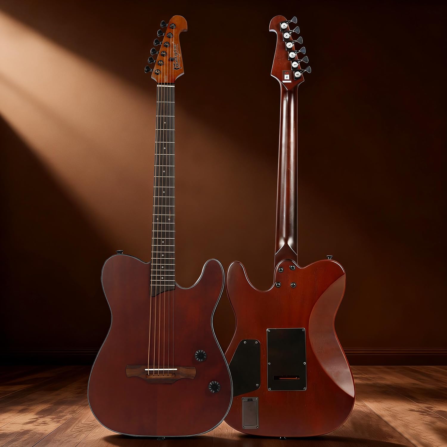 Chitarra Acustica Silenziosa Elettrica con Pickup Integrati, Portatile, Marrone