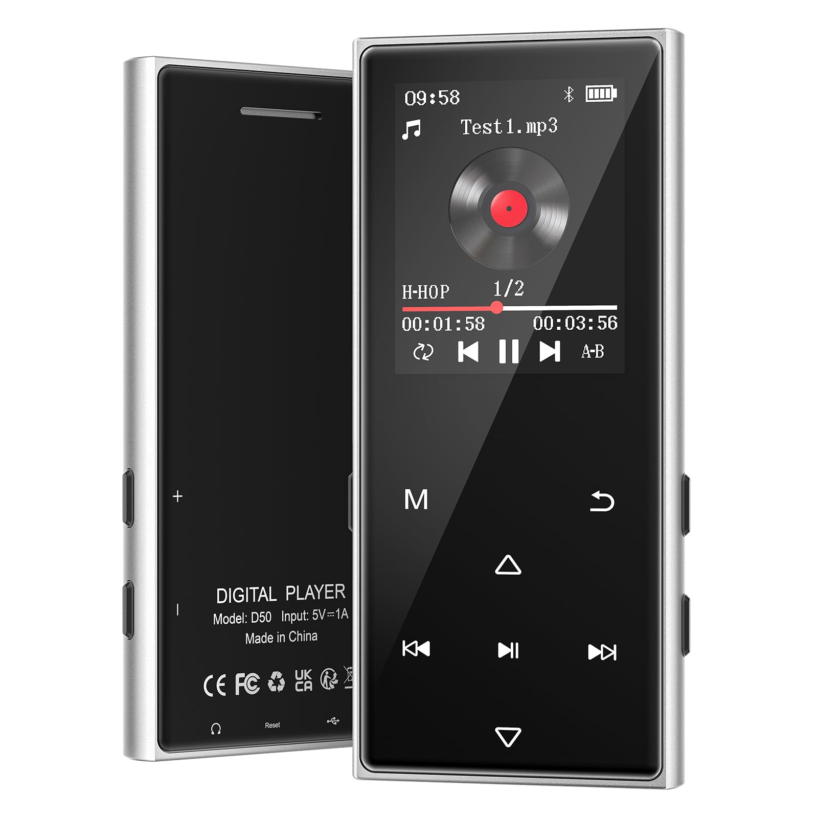 MP3 Player Bluetooth 5.3, MP3 Player Kinder mit 128GB Karte, Lautsprecher | 512GB erweiterbar, Hi-Fi Formate, 36h Akku, MP3 Player mit Kopfhörer, Metallgehäuse, für Schule und Reisen
