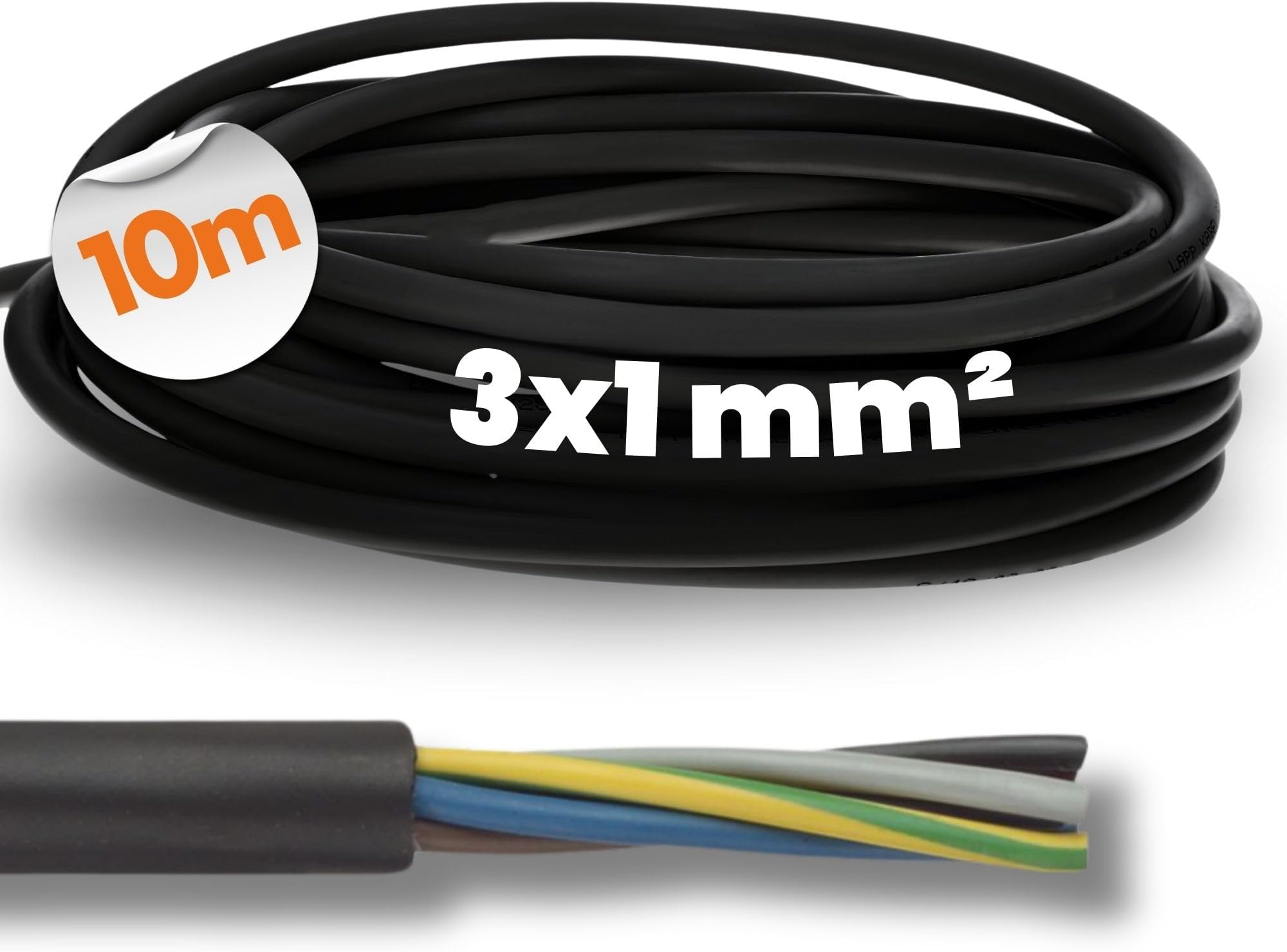 10 Metre Lapp 1600253 H05RN-F 3x1 mm² Rubber Cable Flexible I UV-Resistant I Robust I Oil Resistant I Thin I 3G1 Black with Protective Conductor for Handheld Appliances and Electrical Decoration