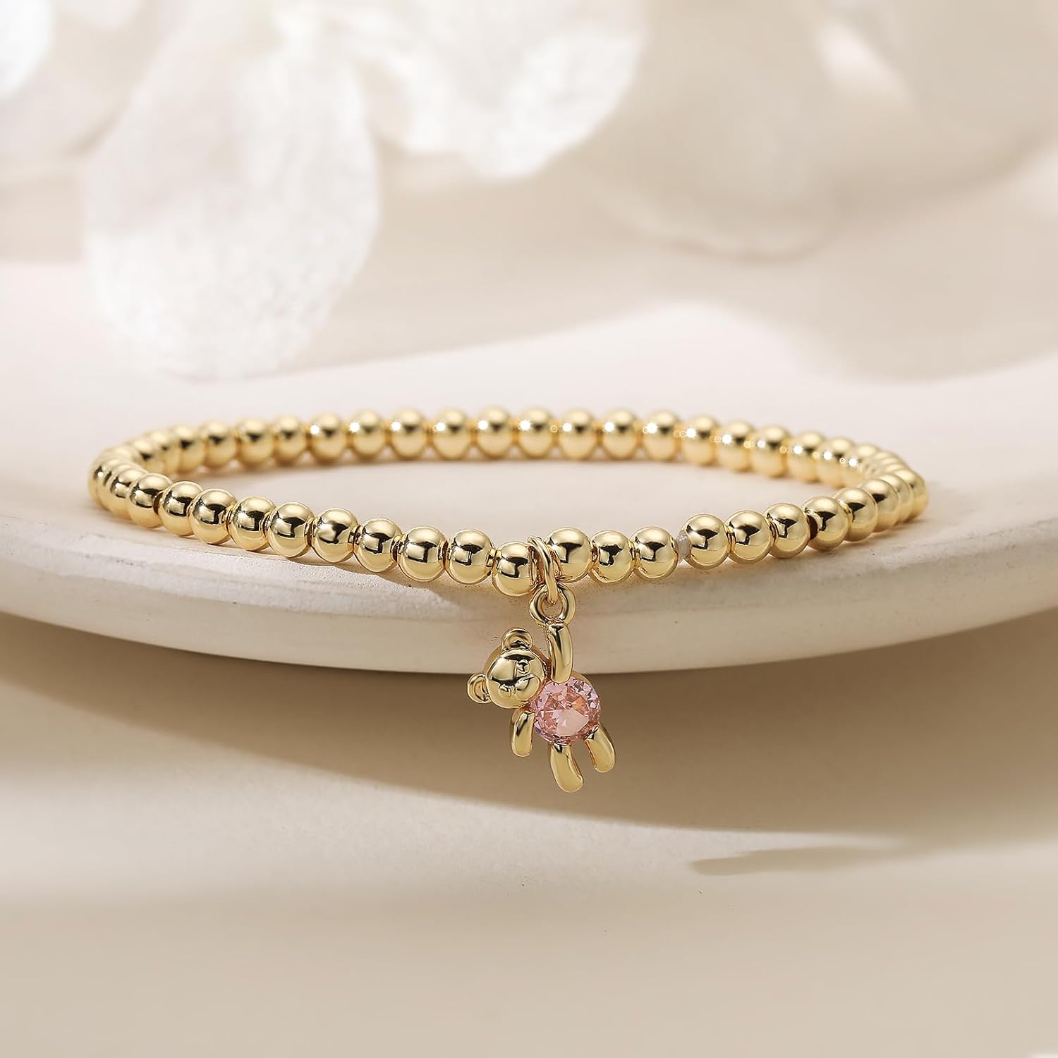 Beaded Bracelets for Women Dainty CZ Zircon Bear Charm Bracelet For Women Stretch Bead Ball Bracelet Trendy Jewelry Gifts - Image 4