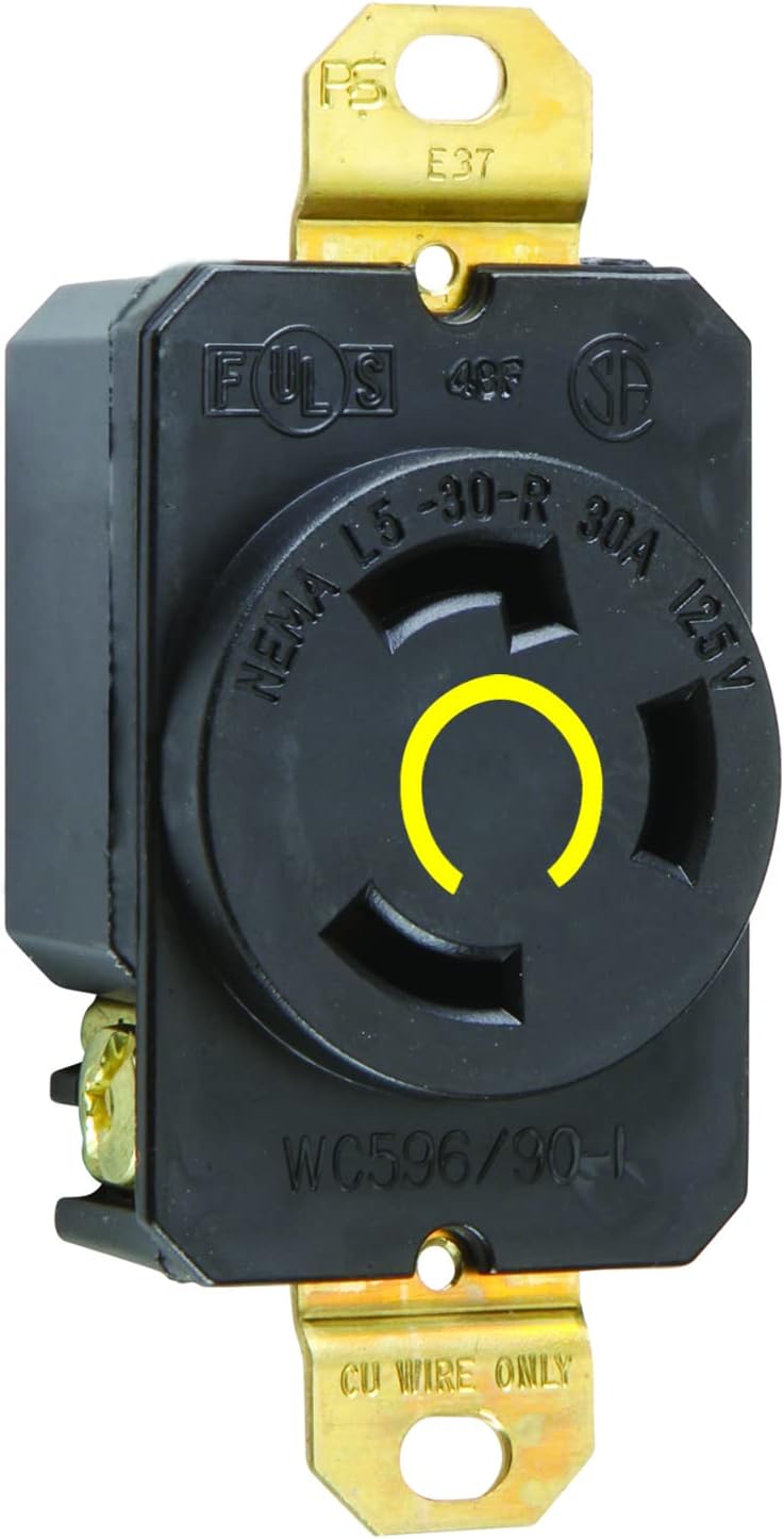 Legrand Pass & Seymour L530RCCV3 Turnlok Industrial Spec Grade Locking Receptacle, 30 Amp 125V, NEMA L5-30R, Black (1 Count)