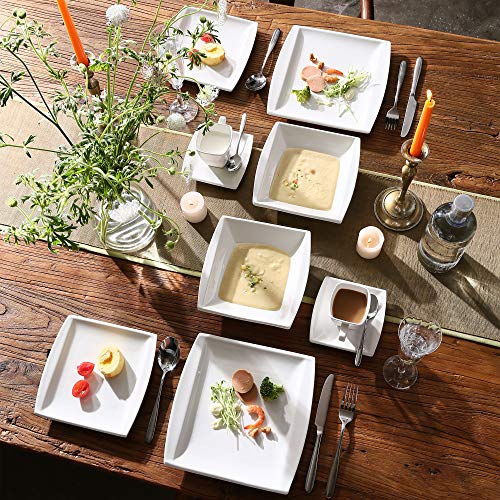 MALACASA serie Blance 60 PCS Vajillas de Porcelana Servicio de Cena con 12 Tazas de café, Platillos, Platos de Postre… - Imagen 7
