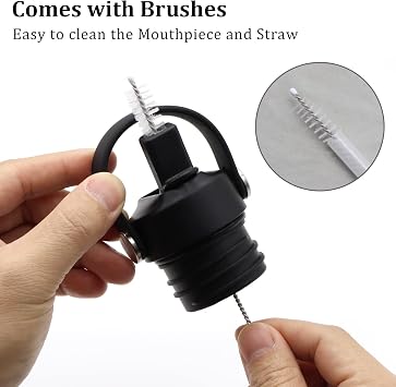 Straw Lid for Standard Mouth Water Bottles Compatible with 18 oz, 21 oz, 24 oz, Replacement Sport Cap with Flexible Handle, Lids with Straw for Sports Bottles (Black)