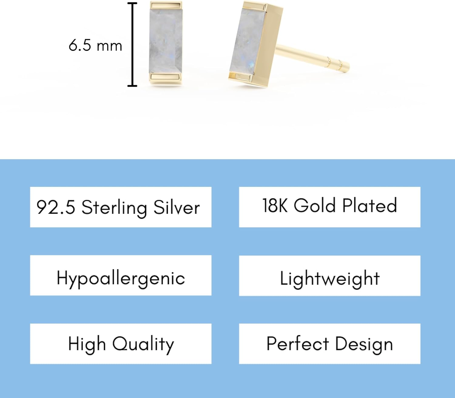 18k Gold Plated Aretes de Mujer Rectangle Crystal Garnet January Birthstone Dainty Minimalist Stud for Women Teen Girls - Stocking Stuffers Jewelry Gifts