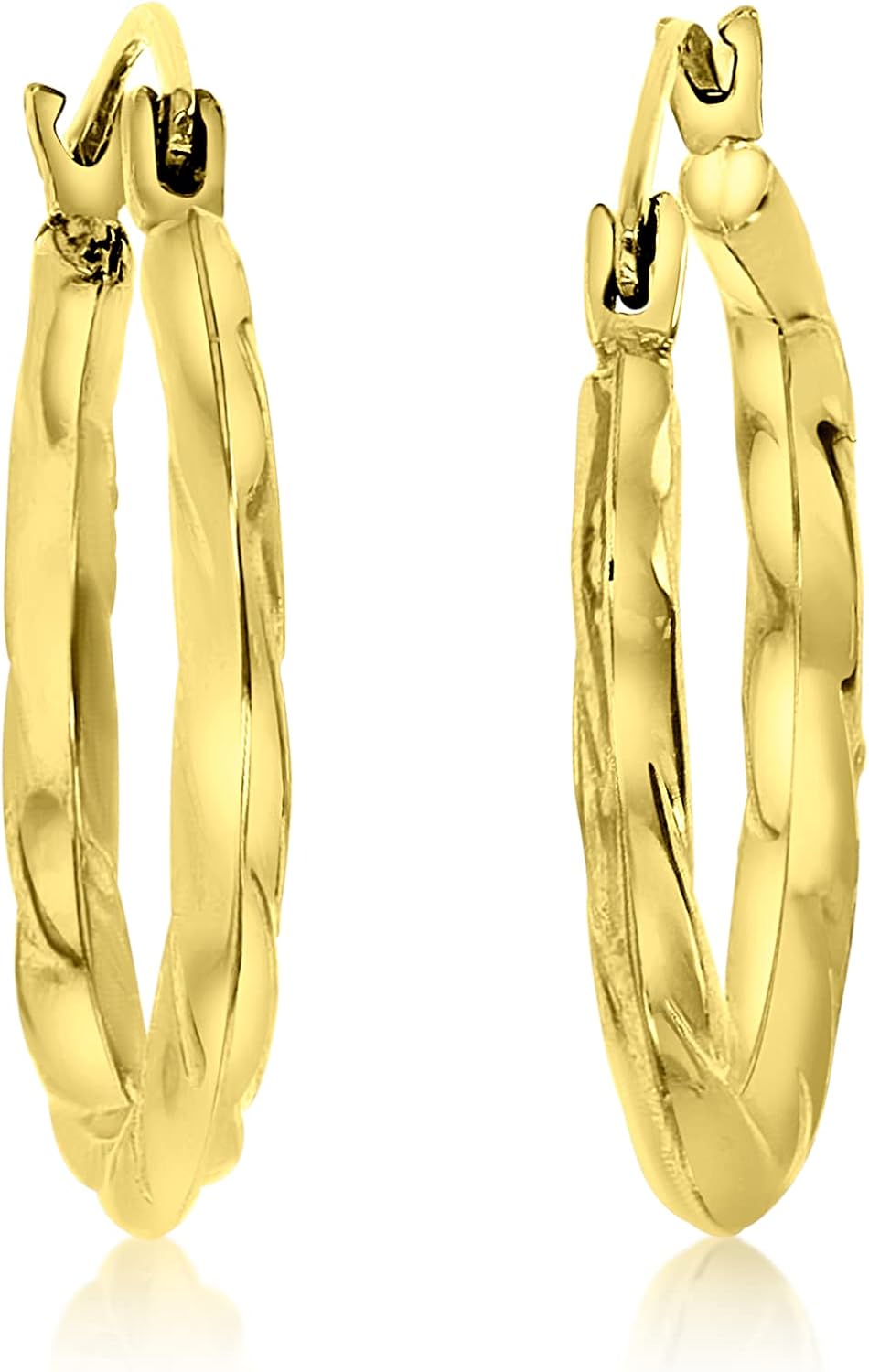 14K Yellow Gold 2x19mm Polished Textured Designed Round Lightweight Hoop Earrings