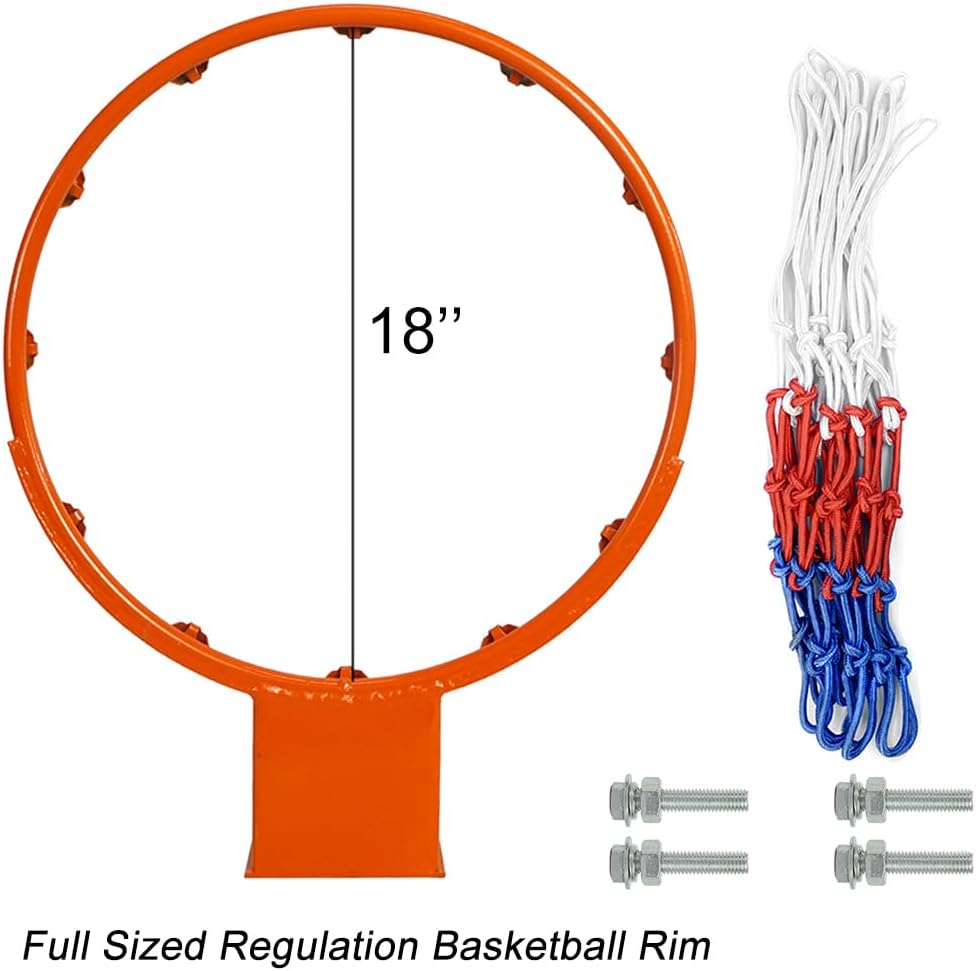 Luwint Basketball Rim and Net Heavy Duty Steel, 18" Regulation Replacement Hoop for Garage, Indoor & Outdoor - Fits 4x2.5, 3.5x2.5, 3x2, 2 7/8x 2 1/2 in Bolt Pattern